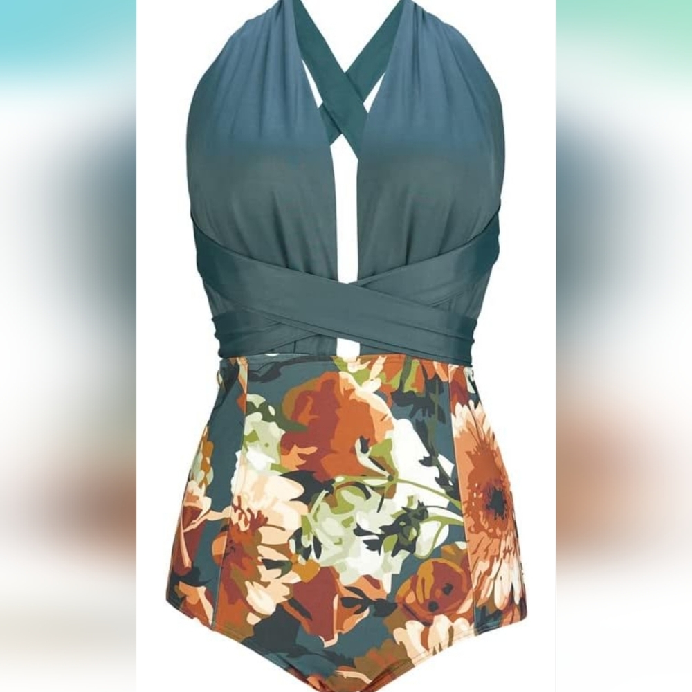Retro One Piece Backless Bather Swimsuit High Waisted
